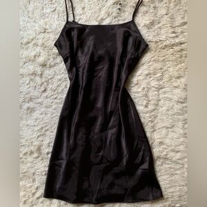 Vintage 90s Black Satin Mini Slip Dress
